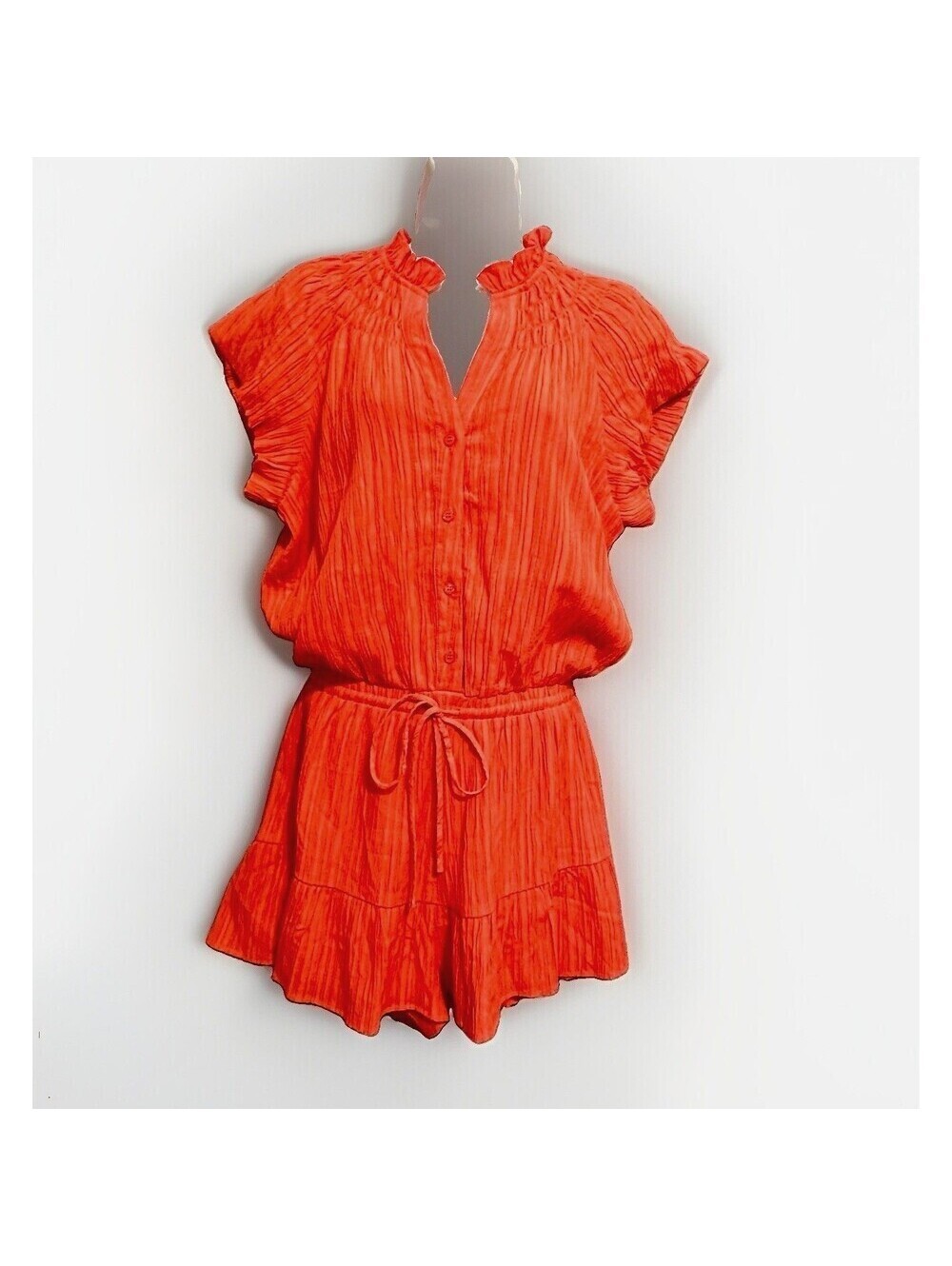 VICI 1pc Orange Romper Colorful Resort Wear Women's Small Smocked Neck